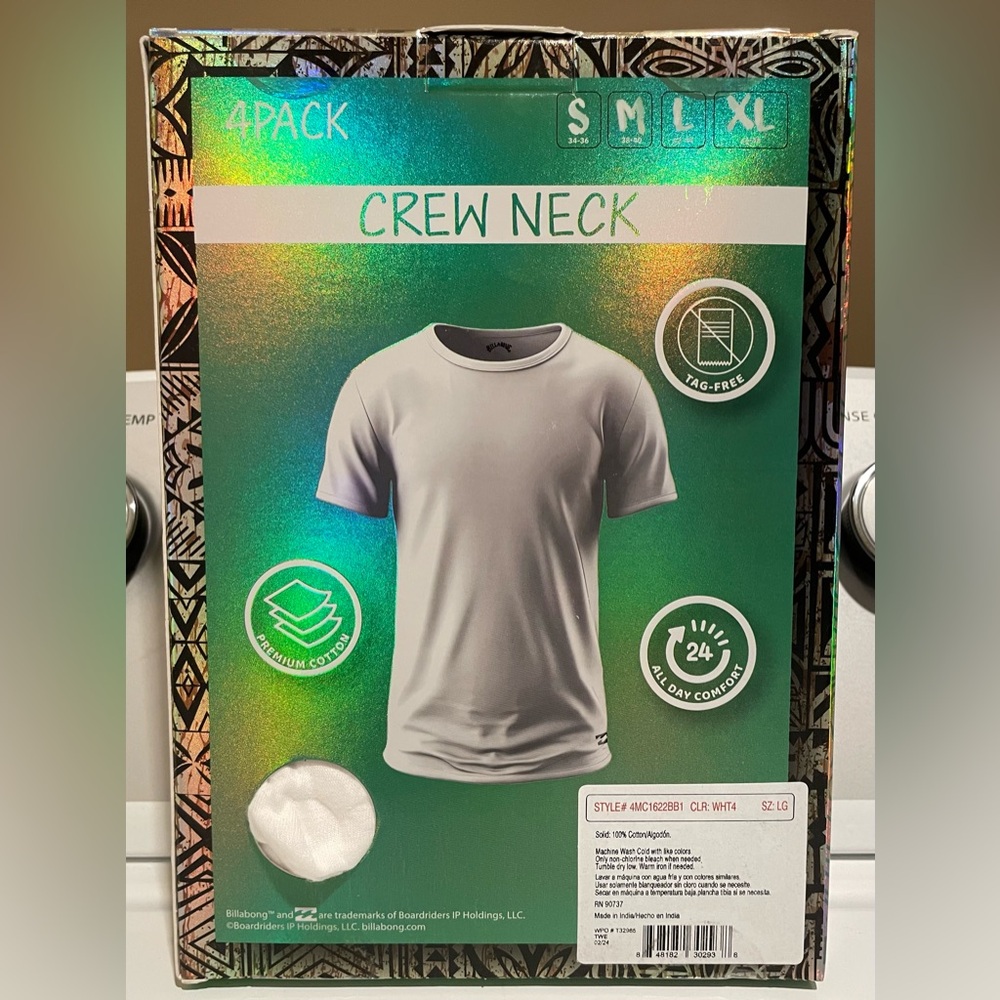 Billabong Crew Neck T-Shirts 4 Pack Large - Picture 2 of 3